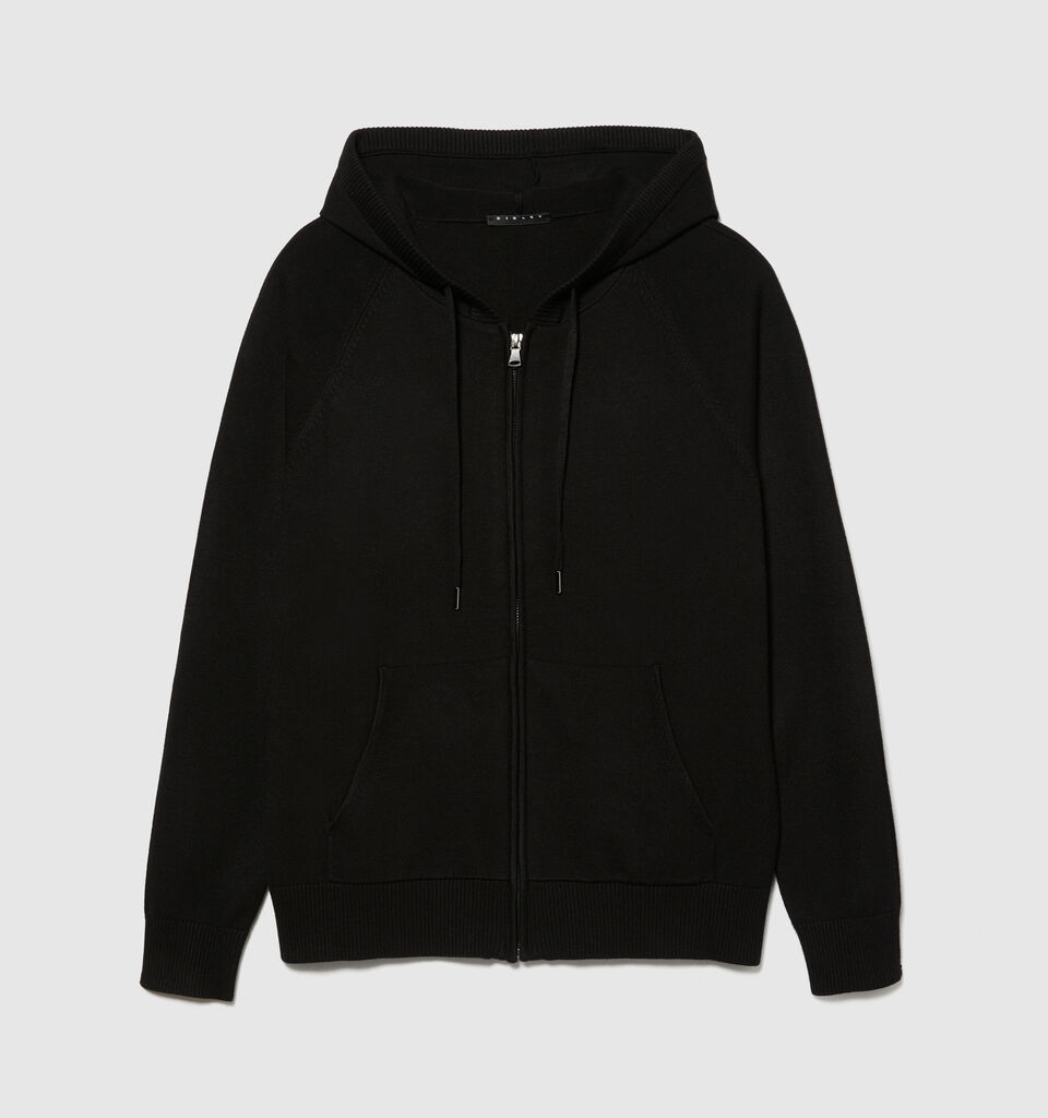 Knit sweatshirt with zip and hood - men's sweatshirts - Black | Sisley image number 6